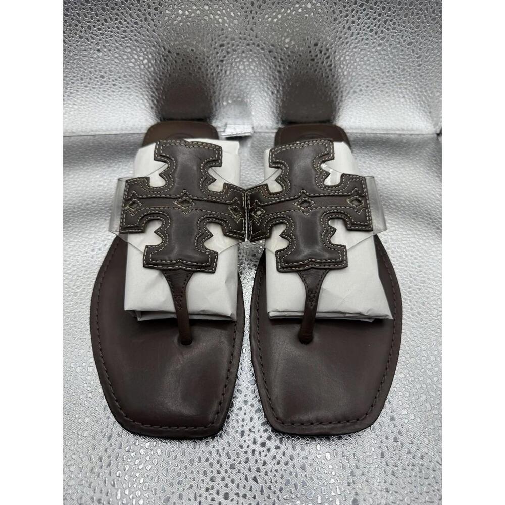 Tory Burch RARE Jamie Leather Lucite T Thong Sandals Chocolate Brown  EUC W 9.5